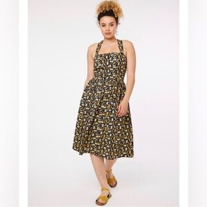 Joanie Pasta Print Square-Neck Dress Midi Length Criss Cross Back Size 12 Women